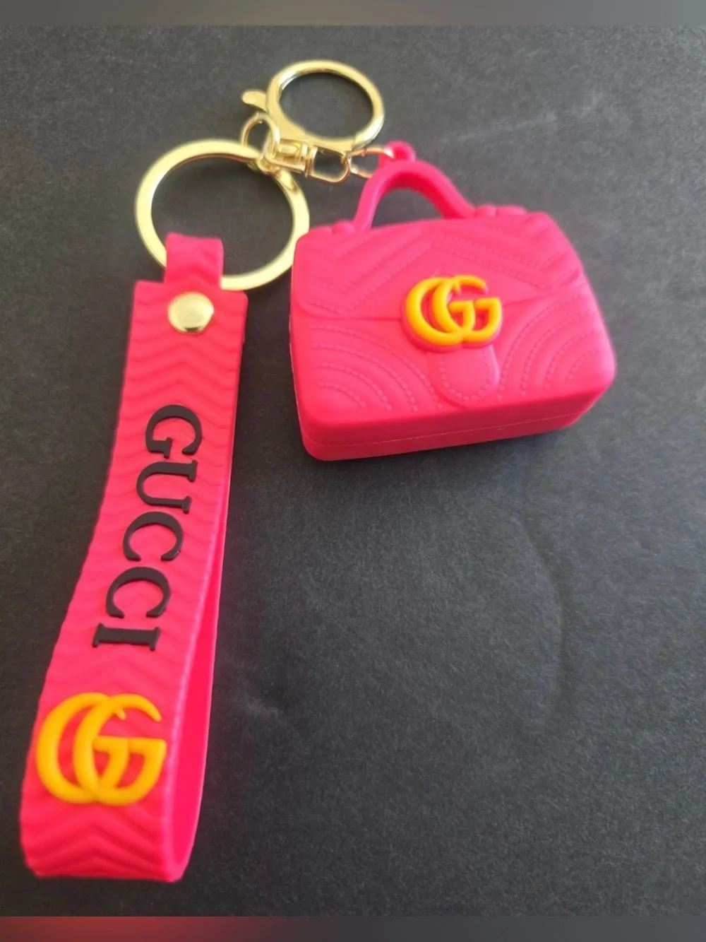 NEW Gucci Hot Pink Silicone Bag Charm Keychain with Wristlet Strap